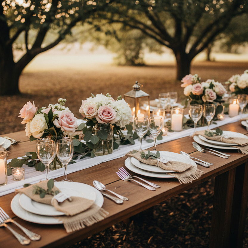 wedding table setting beautiful soft rustic